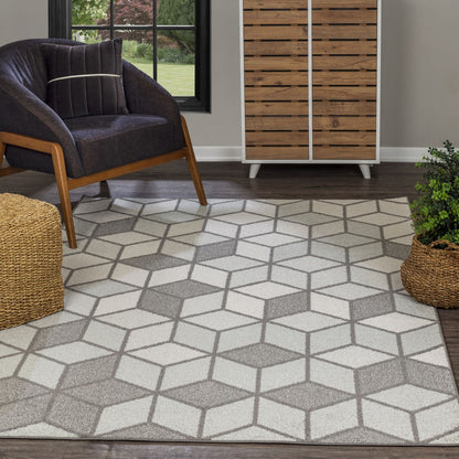 UNITY Scandi Geometric Grey Area Rug Roomscene