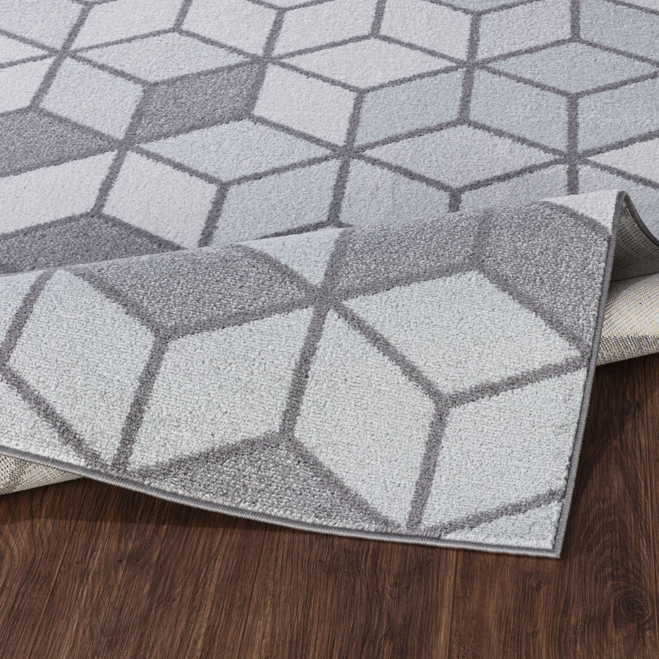 UNITY Scandi Geometric Grey Area Rug Fold