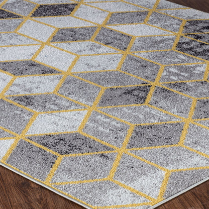 UNITY Scandi Geometric Yellow Area Rug Corner