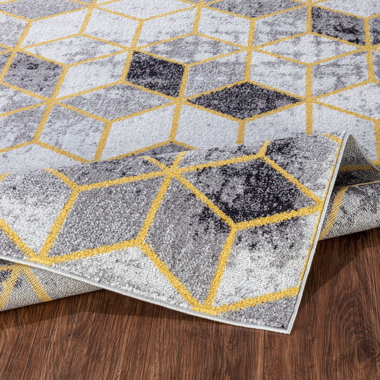 UNITY Scandi Geometric Yellow Area Rug Fold