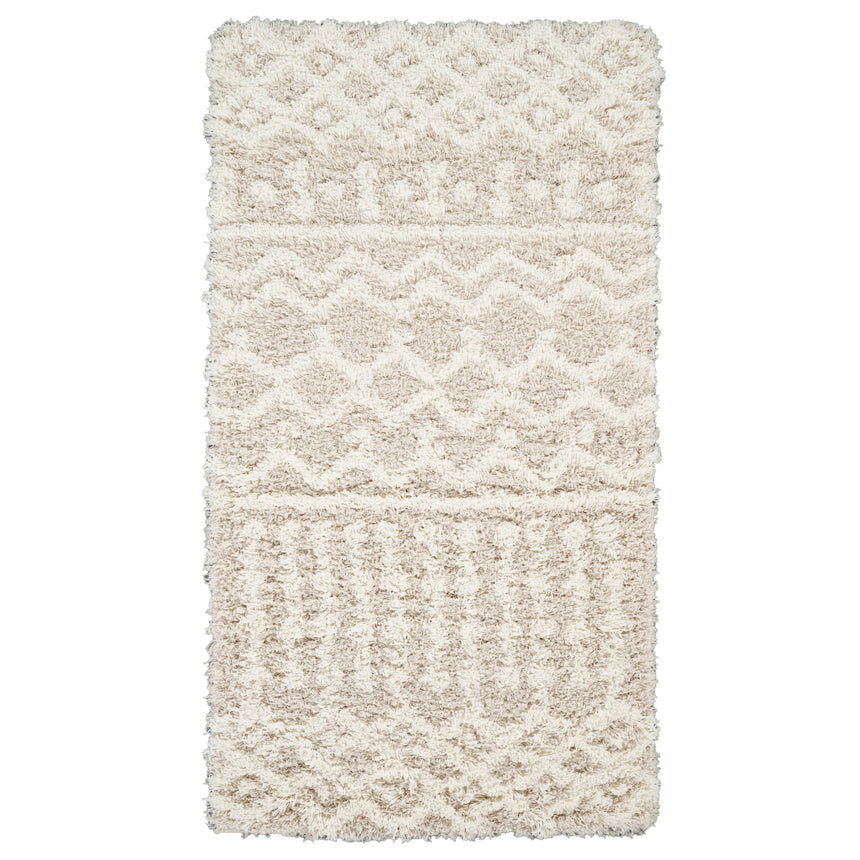 Nour Shaggy Geometric Plush Pile Cream Beige Rug