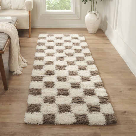 Willa Shaggy Modern Plush Pile Brown Checkered Rug - Image 2