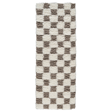Willa Shaggy Modern Plush Pile Brown Checkered Rug - Image 1