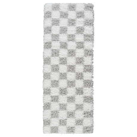 Willa Shaggy Modern Plush Pile Light Grey Checkered Rug - Image 1