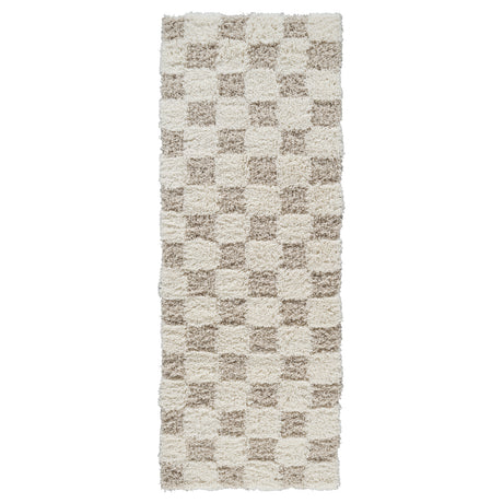 Willa Shaggy Modern Plush Pile Light Beige Checkered Rug - Image 1