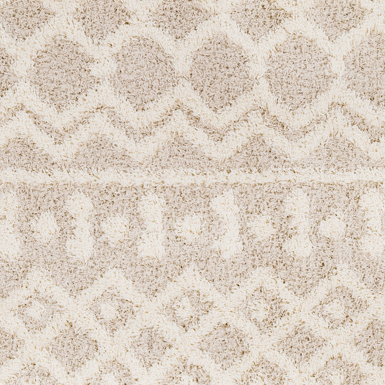 NOUR Shaggy Geometric Plush Pile Cream Beige Area Rug Swatch