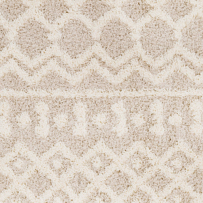NOUR Shaggy Geometric Plush Pile Cream Beige Area Rug Swatch