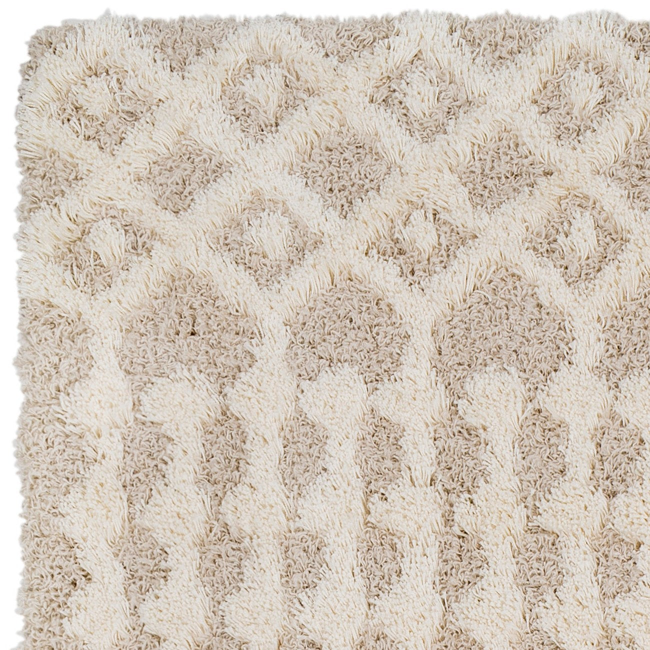 NOUR Shaggy Geometric Plush Pile Cream Beige Area Rug Zoom