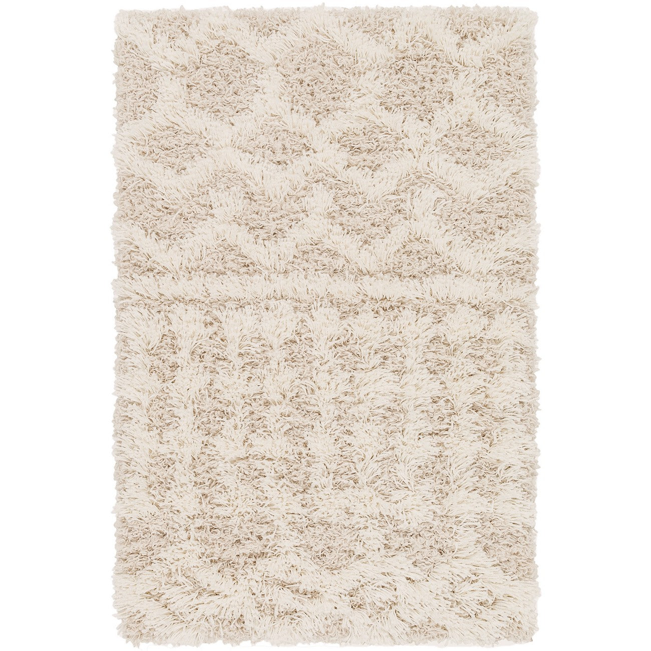 NOUR Shaggy Geometric Plush Pile Cream Beige Area Rug Flat