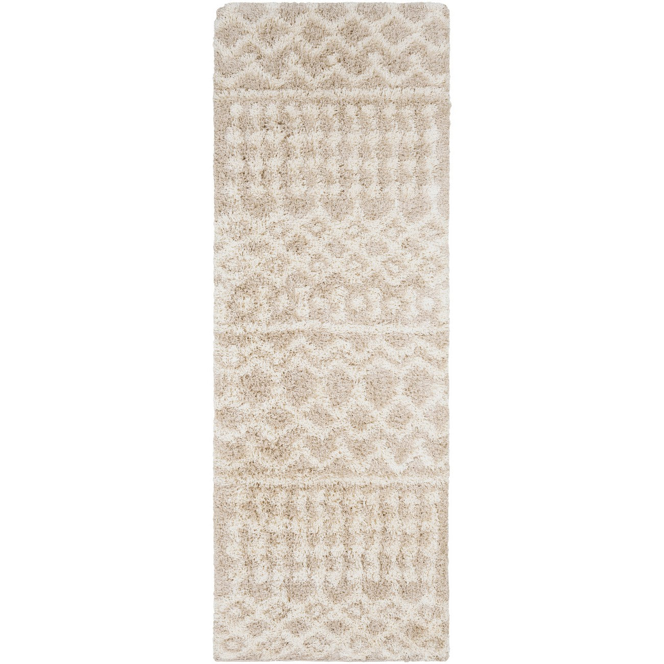 NOUR Shaggy Geometric Plush Pile Cream Beige Area Rug Flat