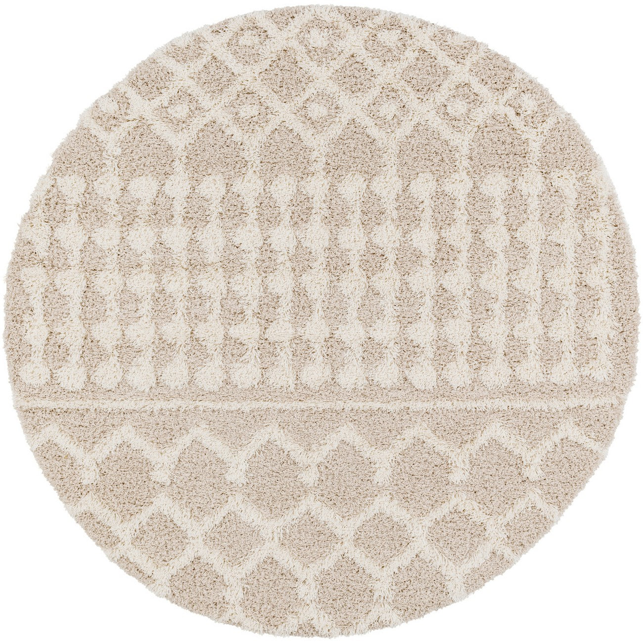 NOUR Shaggy Geometric Plush Pile Cream Beige Area Rug Flat