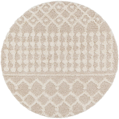 NOUR Shaggy Geometric Plush Pile Cream Beige Area Rug Flat