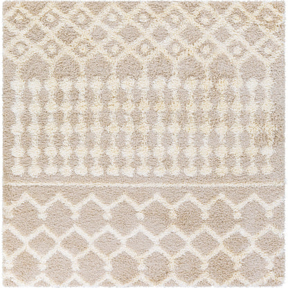 NOUR Shaggy Geometric Plush Pile Cream Beige Area Rug Flat