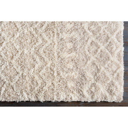 NOUR Shaggy Geometric Plush Pile Cream Beige Area Rug Overhead