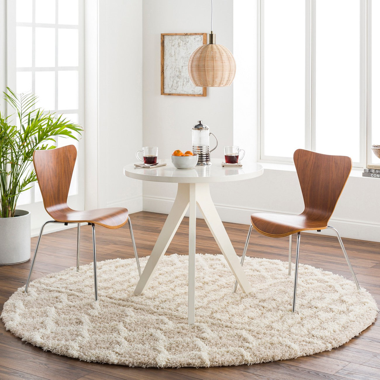 NOUR Shaggy Geometric Plush Pile Cream Beige Area Rug Roomscene