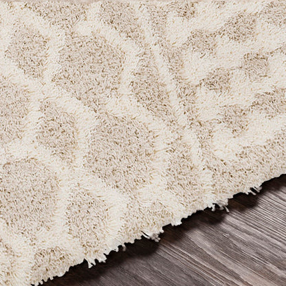 NOUR Shaggy Geometric Plush Pile Cream Beige Area Rug Texture