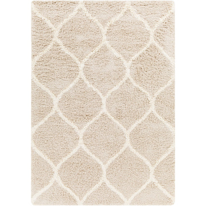 JUDY Shaggy Cottage Plush Pile Beige Area Rug Flat