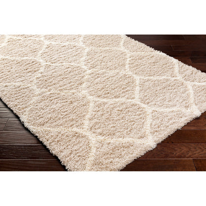 JUDY Shaggy Cottage Plush Pile Beige Area Rug Corner