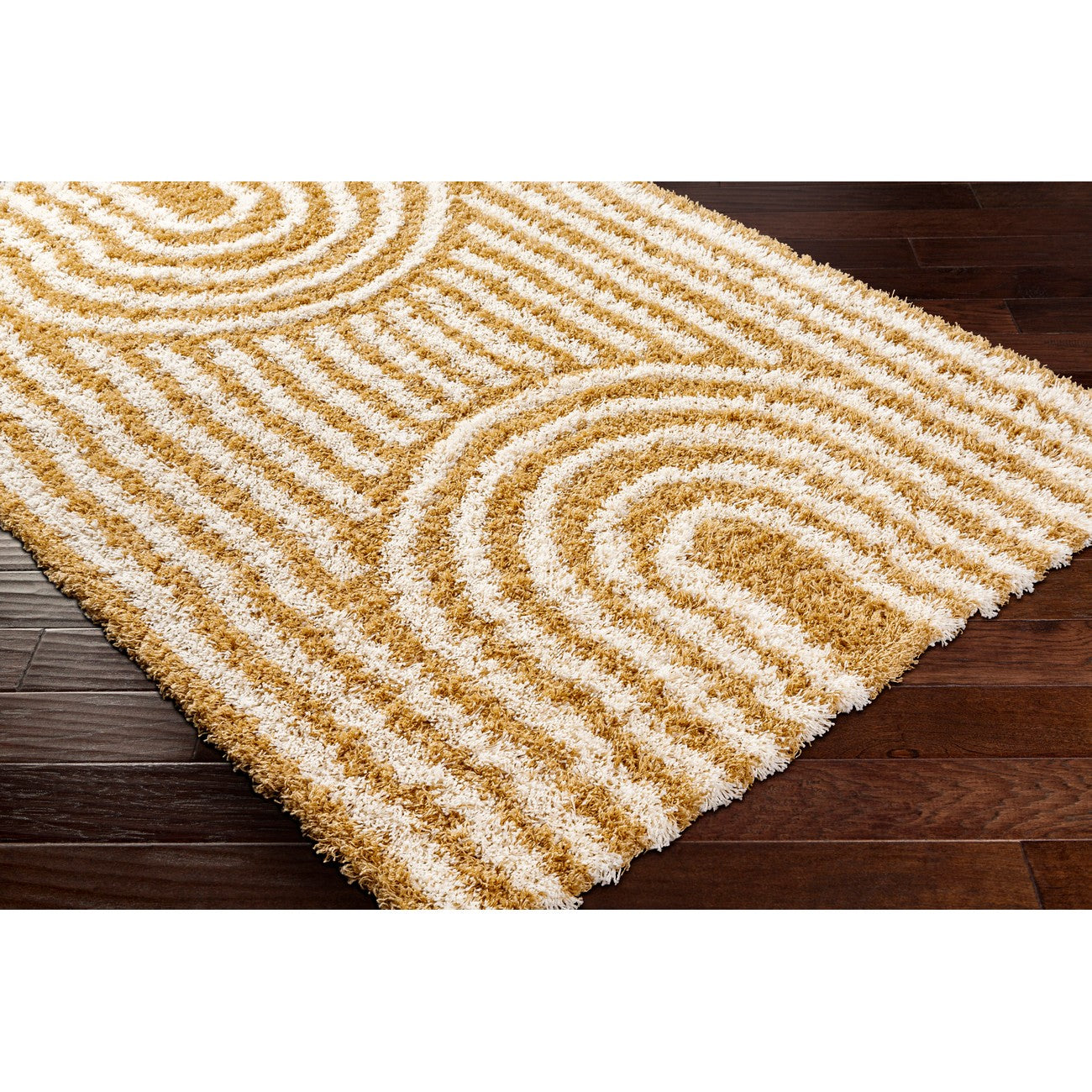 CHRISTINA Shaggy Modern Plush Pile Camel Area Rug Corner