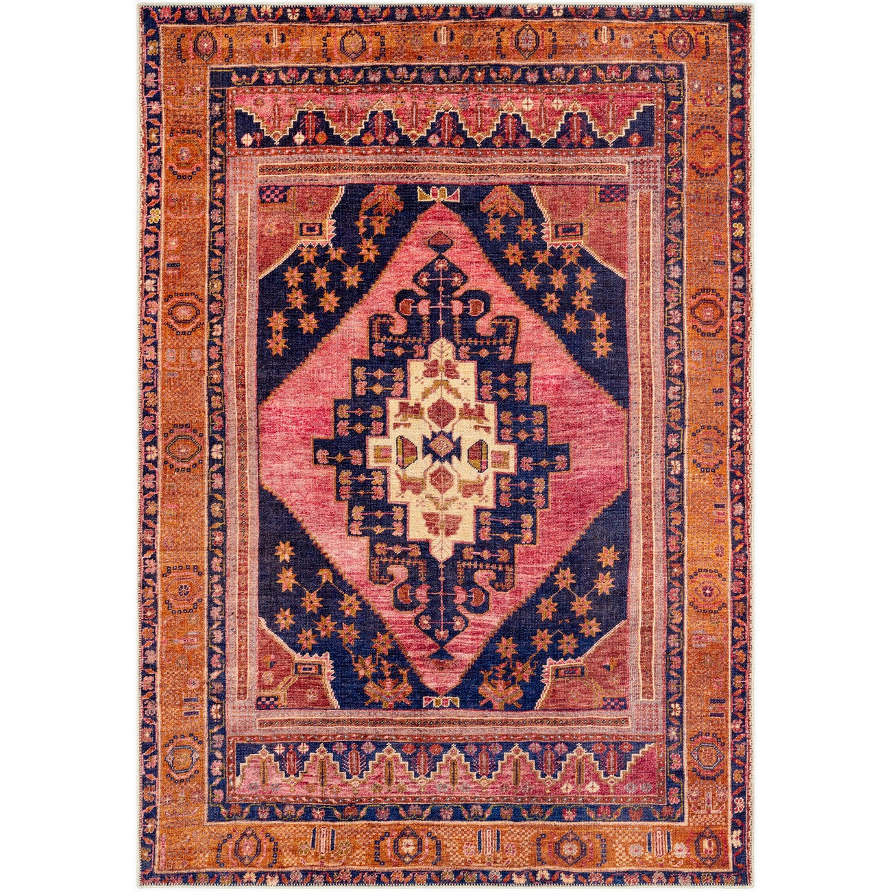 VALENTINA SPRINGS Machine Washable Traditional Boho Coral Area Rug Flat