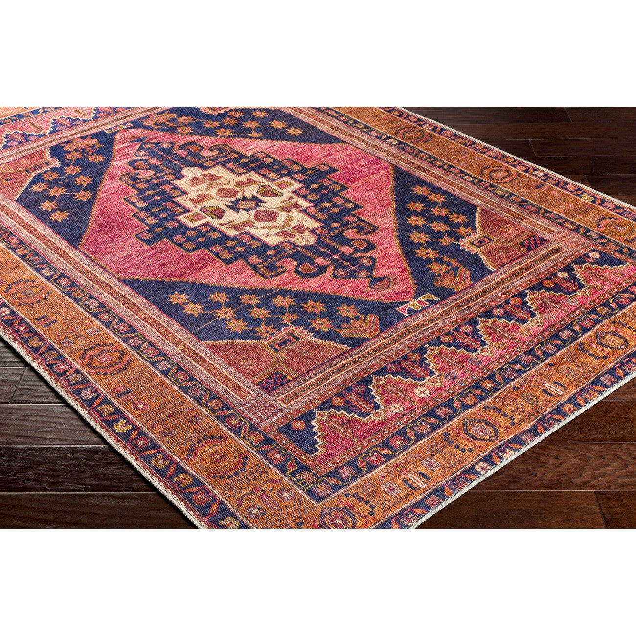 VALENTINA SPRINGS Machine Washable Traditional Boho Coral Area Rug Corner