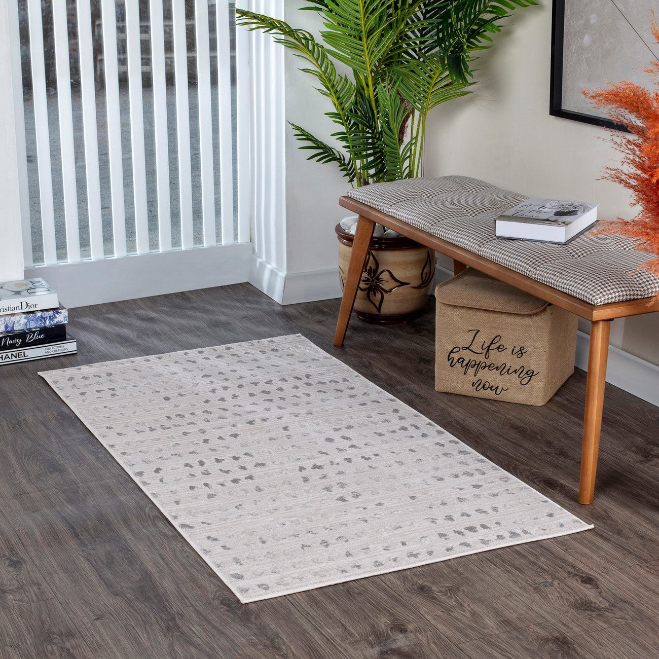 VALKIRIA Scandi Modern Beige/White Polka Dot Area Rug Roomscene