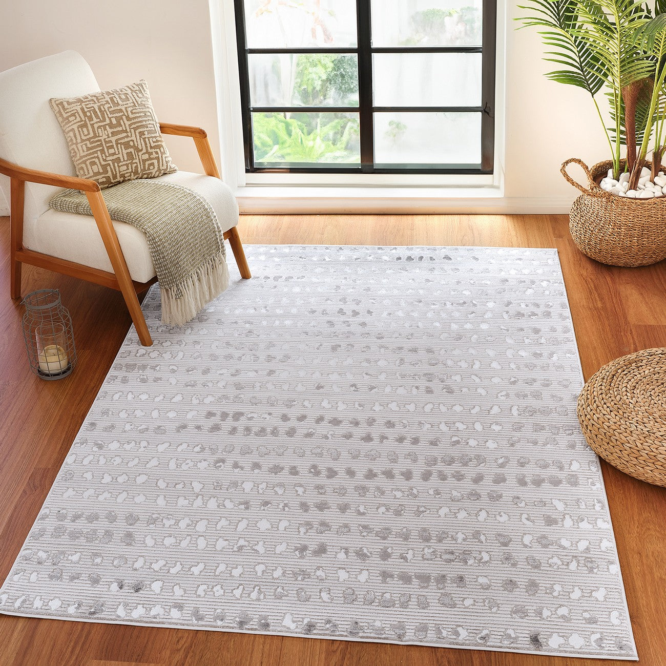 VALKIRIA Scandi Modern Beige/White Polka Dot Area Rug Roomscene