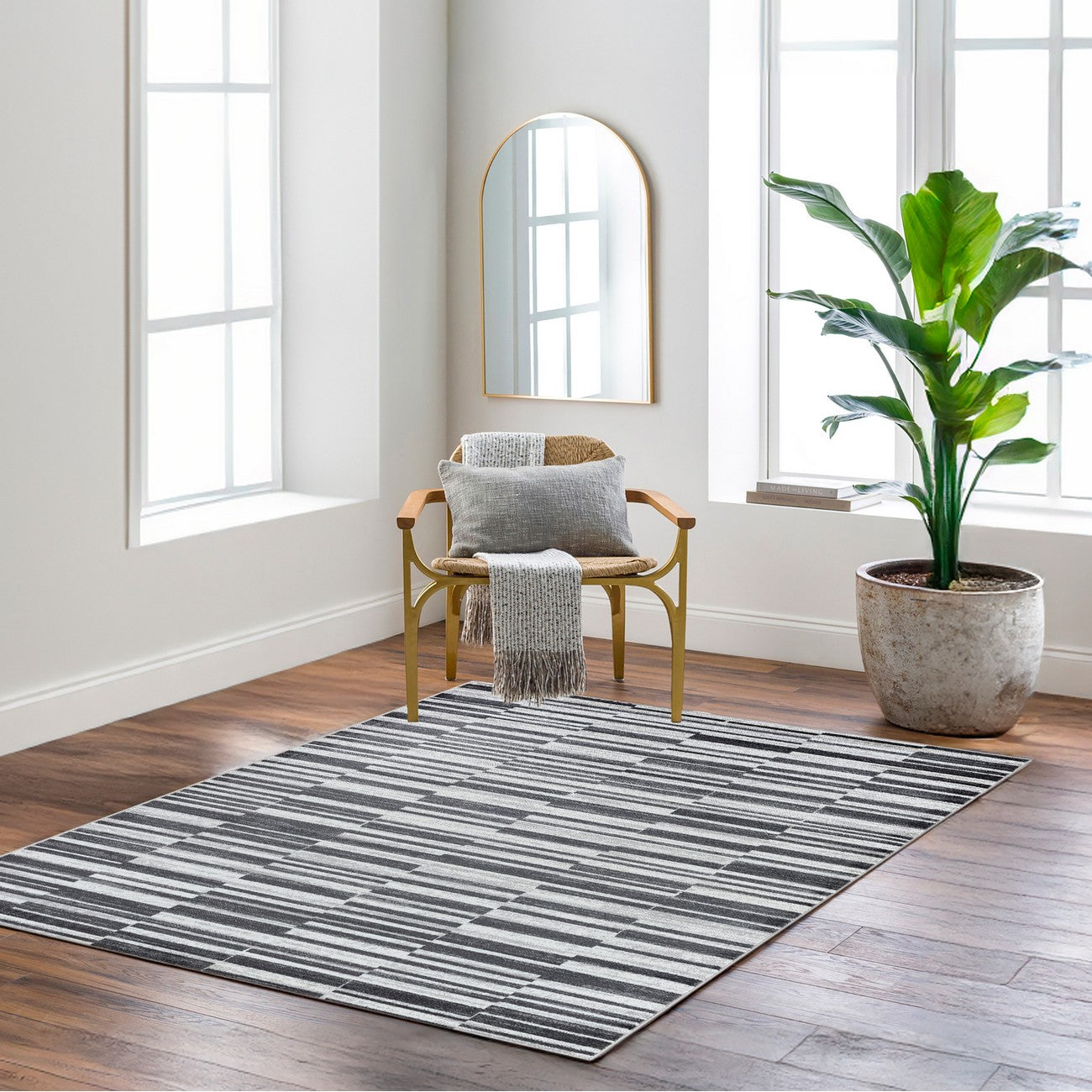 VARTIKA Scandi Modern Black Area Rug Roomscene
