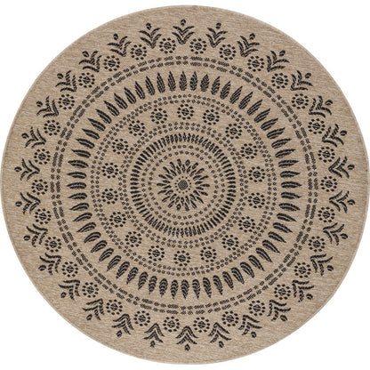 VERA Round Indoor & Outdoor Cottage Jute-Look Beige/Black Area Rug Flat