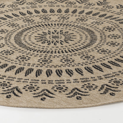 VERA Round Indoor & Outdoor Cottage Jute-Look Beige/Black Area Rug Front