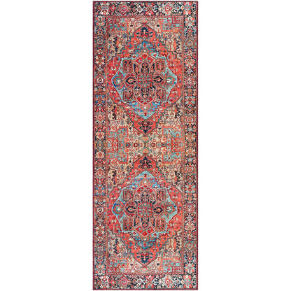 VIORRICA Vintage Oriental Boho Bright Red/Navy/Wheat/Ice Blue/Grass Area Rug Flat