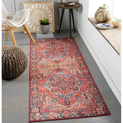 VIORRICA Vintage Oriental Boho Bright Red/Navy/Wheat/Ice Blue/Grass Area Rug Roomscene
