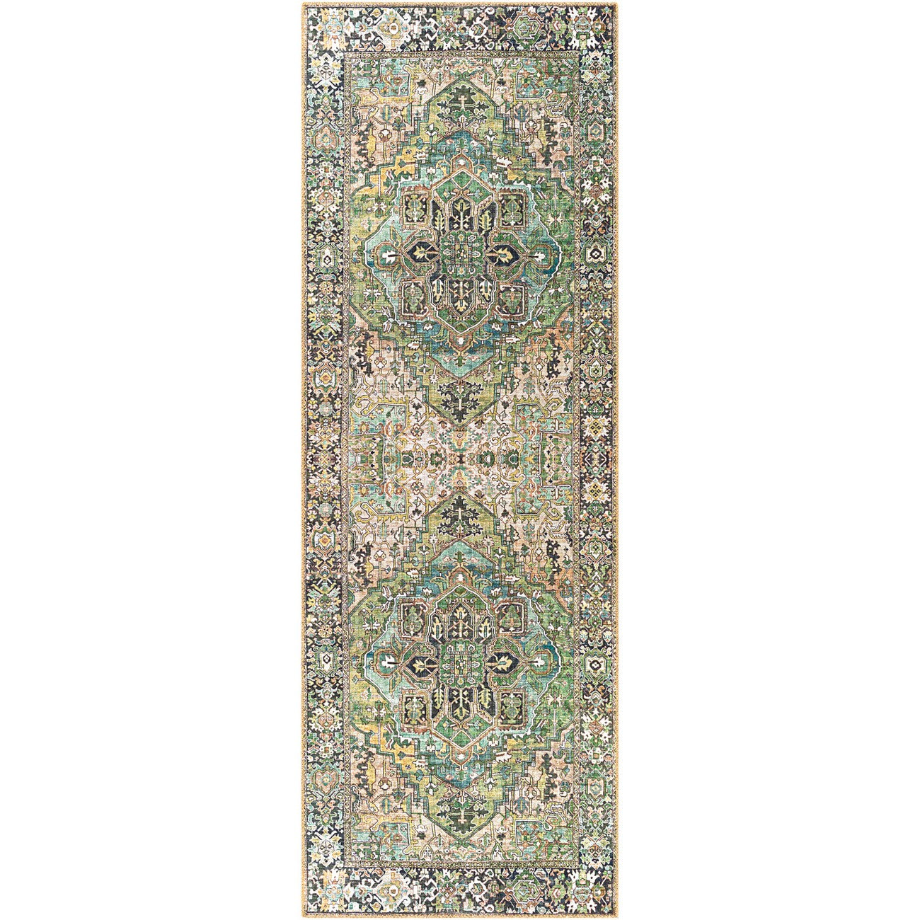 VIORRICA Vintage Oriental Boho Dark Green Area Rug Flat