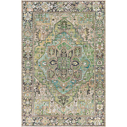 VIORRICA Vintage Oriental Boho Dark Green Area Rug Flat