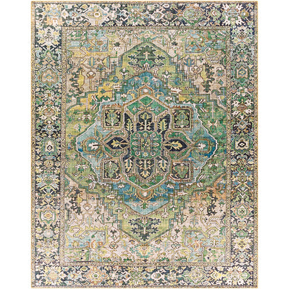 VIORRICA Vintage Oriental Boho Dark Green Area Rug Flat