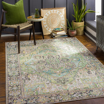 VIORRICA Vintage Oriental Boho Dark Green Area Rug Roomscene