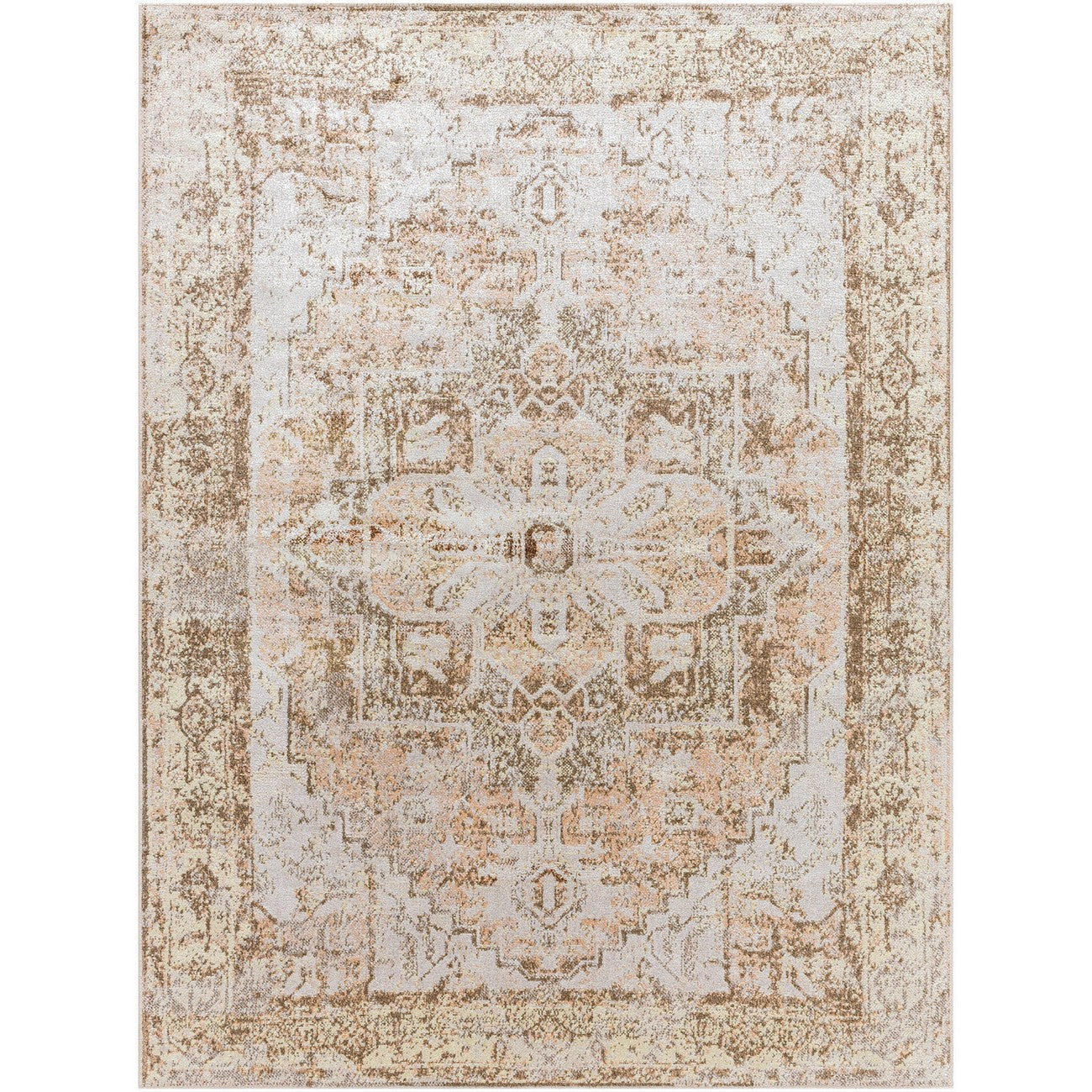 VIVIAN RIDGE Machine Washable Traditional Boho Clay/Dark Brown Area Rug Flat