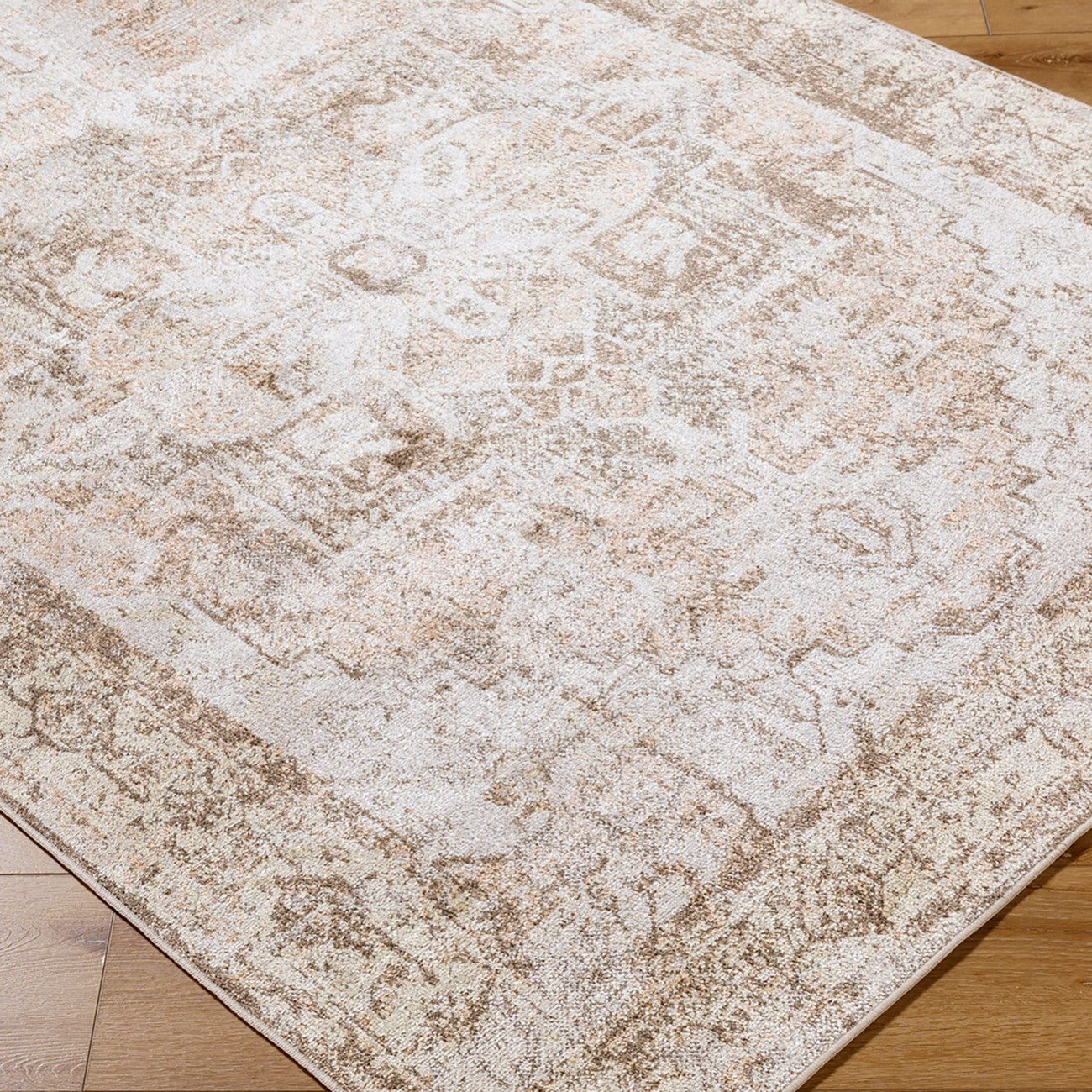 VIVIAN RIDGE Machine Washable Traditional Boho Clay/Dark Brown Area Rug Corner