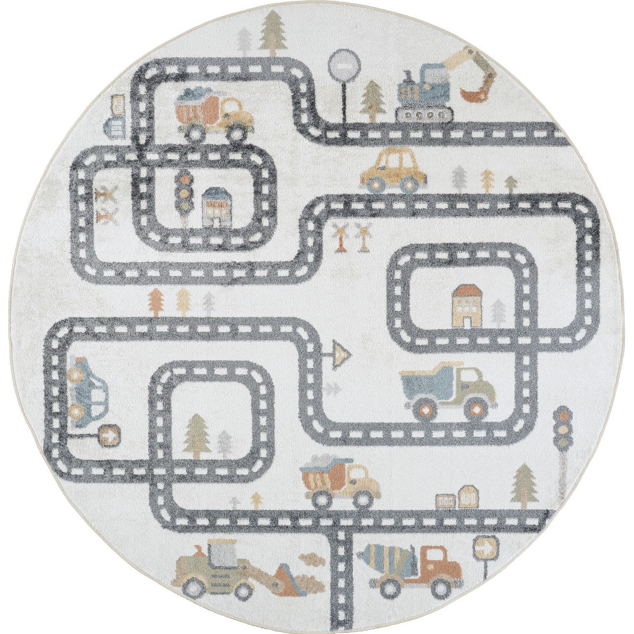 VROOMVILLE City Road Rug - Machine Washable Beige/Grey Kids Room Rug Flat