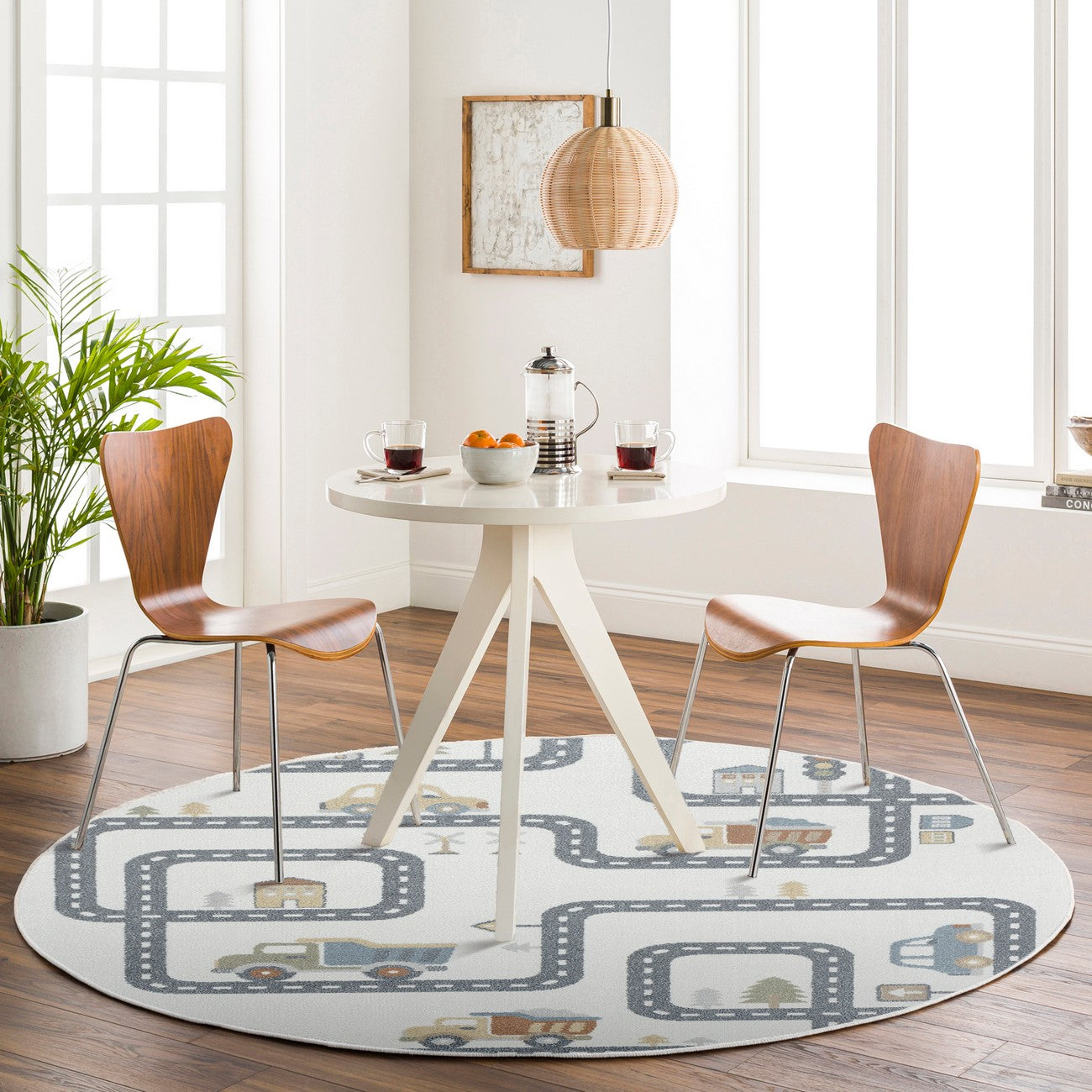 VROOMVILLE City Road Rug - Machine Washable Beige/Grey Kids Room Rug Roomscene