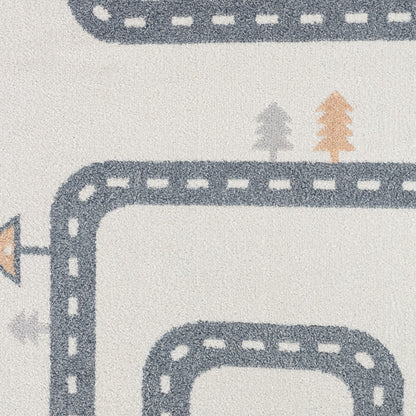 VROOMVILLE City Road Rug - Machine Washable Beige/Grey Kids Room Rug Swatch