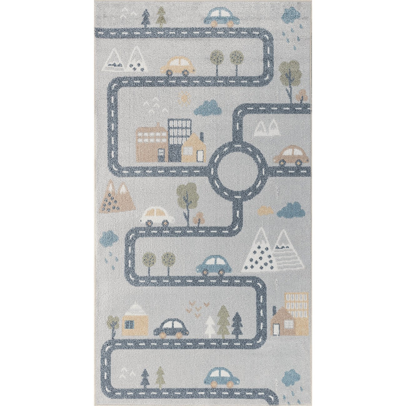 City Roads Rug - Machine Washable Kids Room Rug Flat