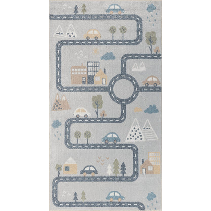 City Roads Rug - Machine Washable Kids Room Rug Flat