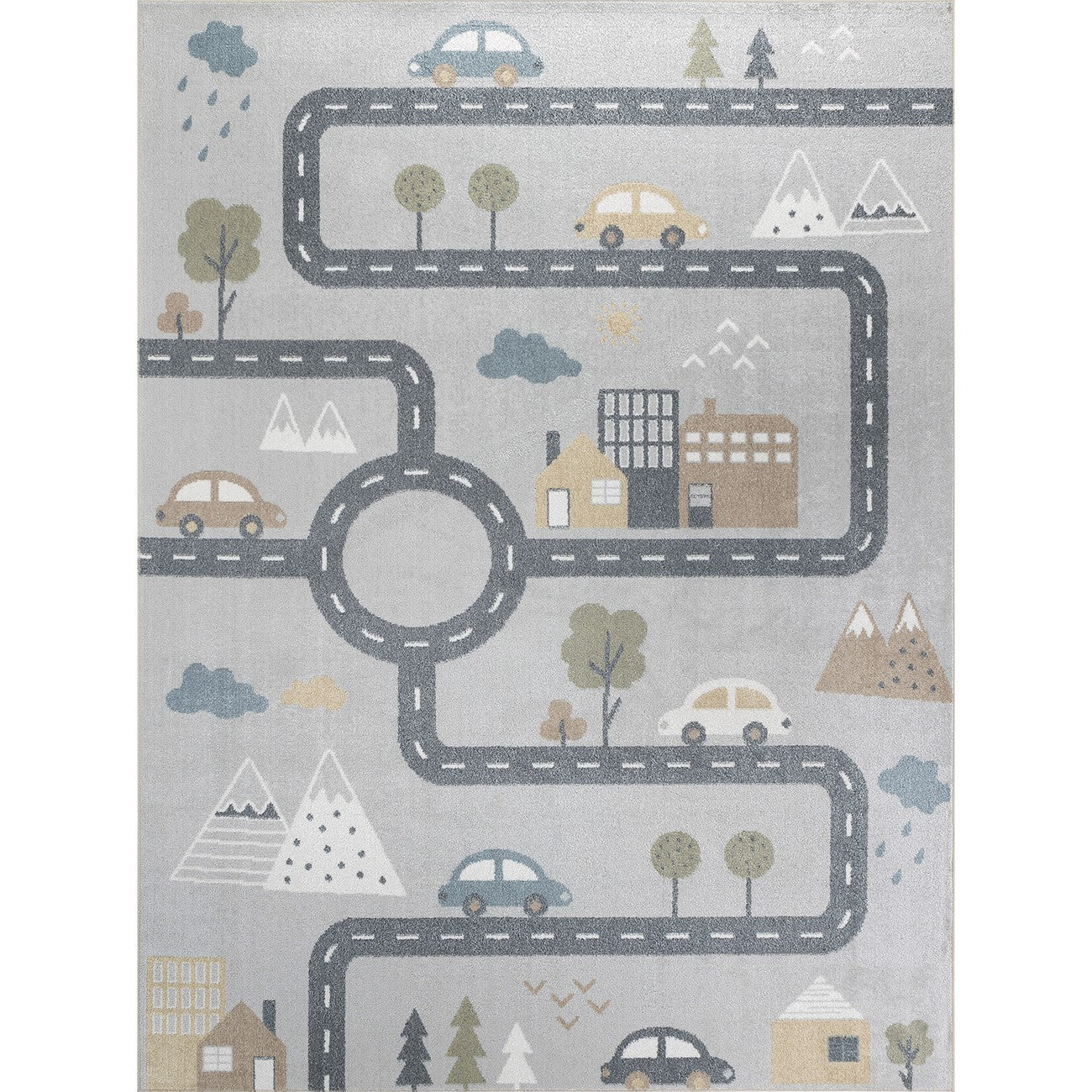 City Roads Rug - Machine Washable Kids Room Rug Flat