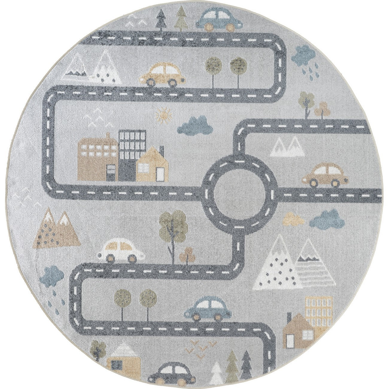City Roads Rug - Machine Washable Kids Room Rug Flat