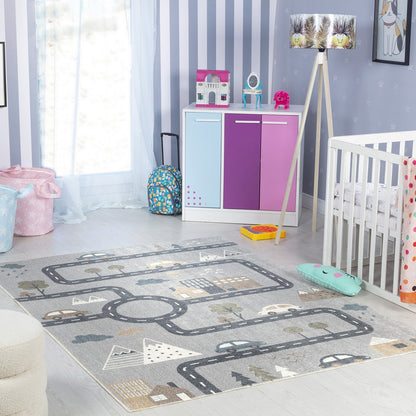 City Roads Rug - Machine Washable Kids Room Rug Roomscene