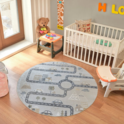 City Roads Rug - Machine Washable Kids Room Rug Roomscene