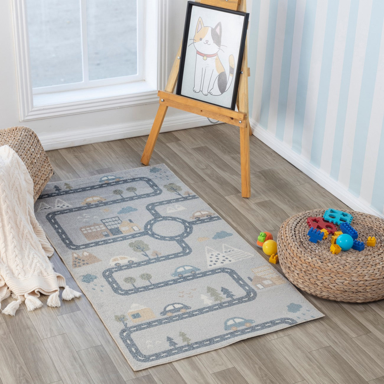 City Roads Rug - Machine Washable Kids Room Rug Roomscene