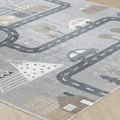 City Roads Rug - Machine Washable Kids Room Rug Corner