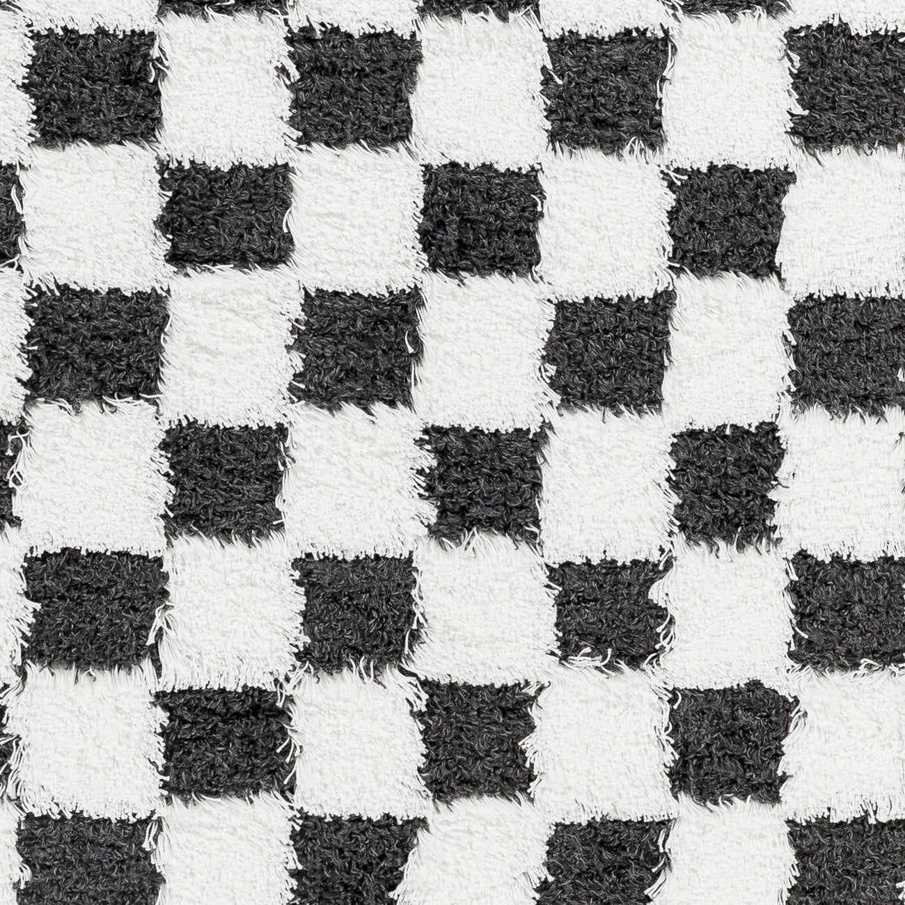WILLA Shaggy Modern Plush Pile Black Checkered Area Rug Swatch